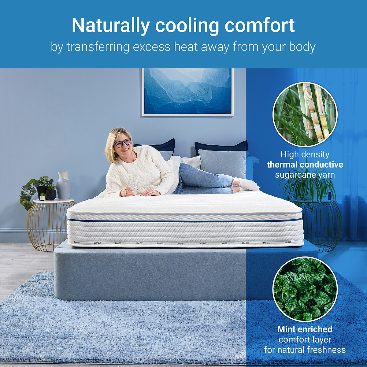 Jay-Be® Bio Cool Hybrid 2000 e-Pocket Eco-Friendly Mattress white/blue, JAY-BE