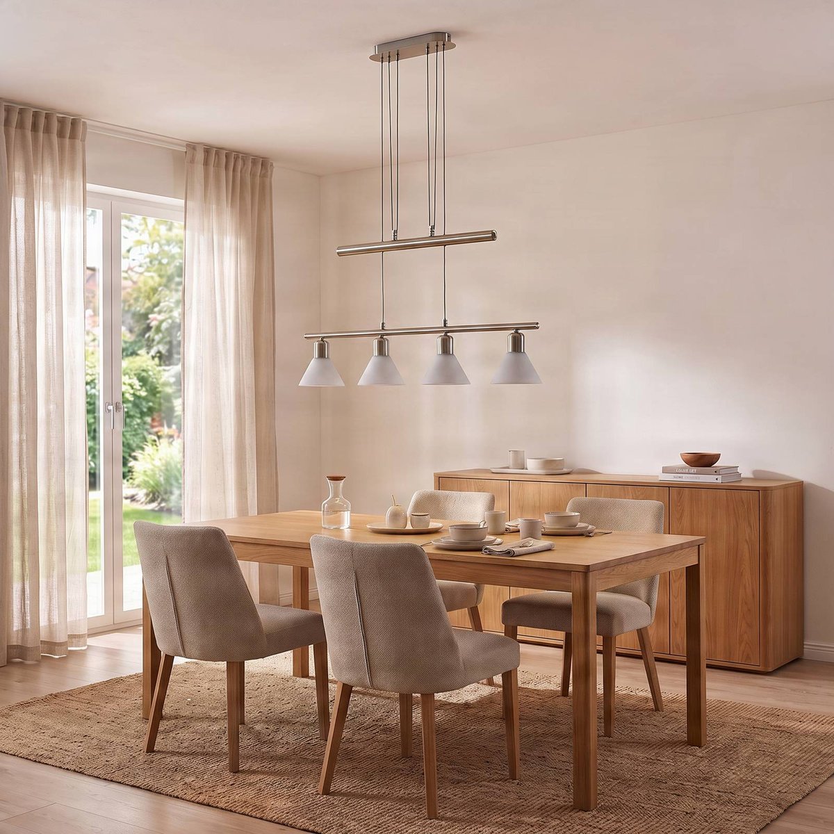 Suspension en métal moderne, Delira blanc, nickel satiné, LINDBY