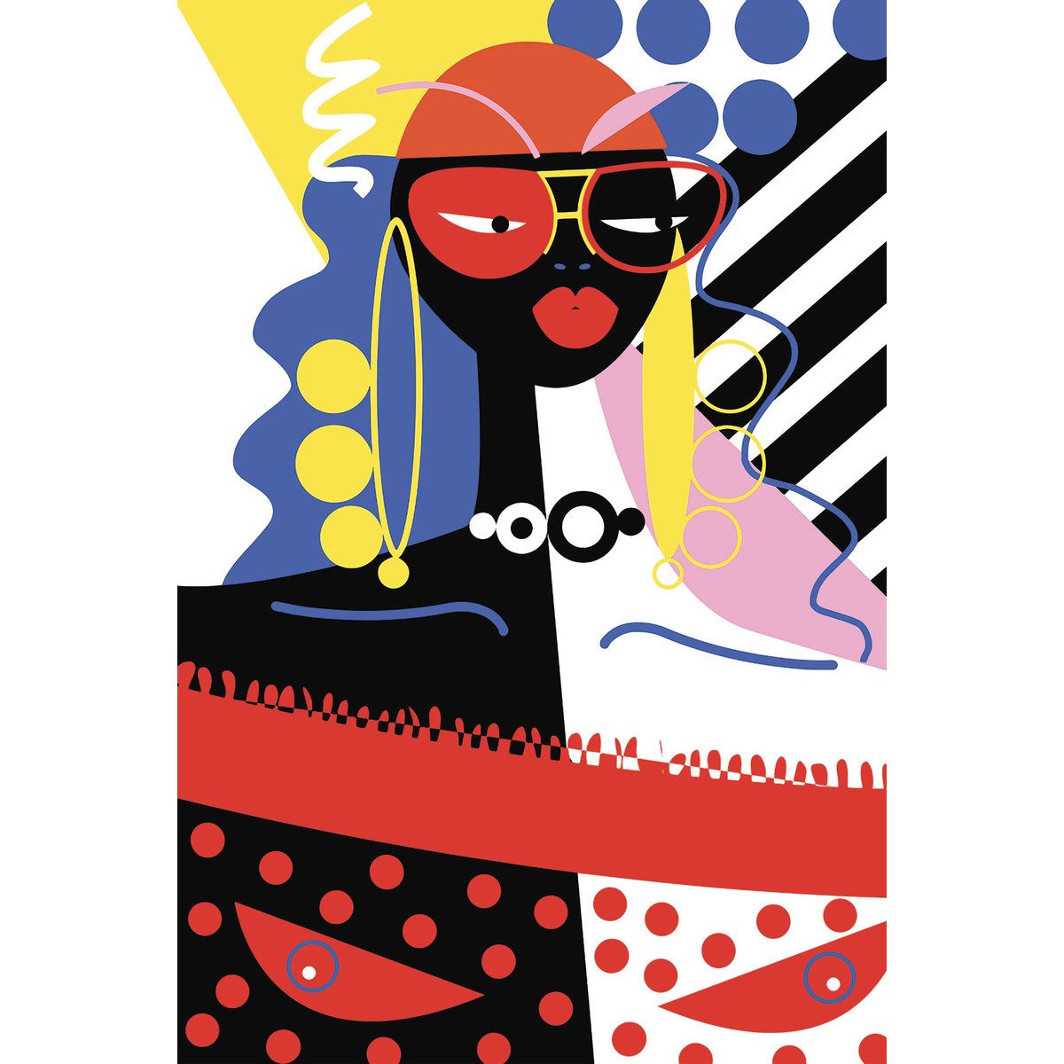 Tableau pop art collage la femme aux lunettes tableau alu dibond, HEXOA