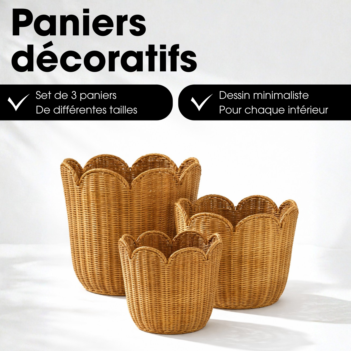 Ensemble de paniers de rangementELETA marron clair, MICA DECORATIONS