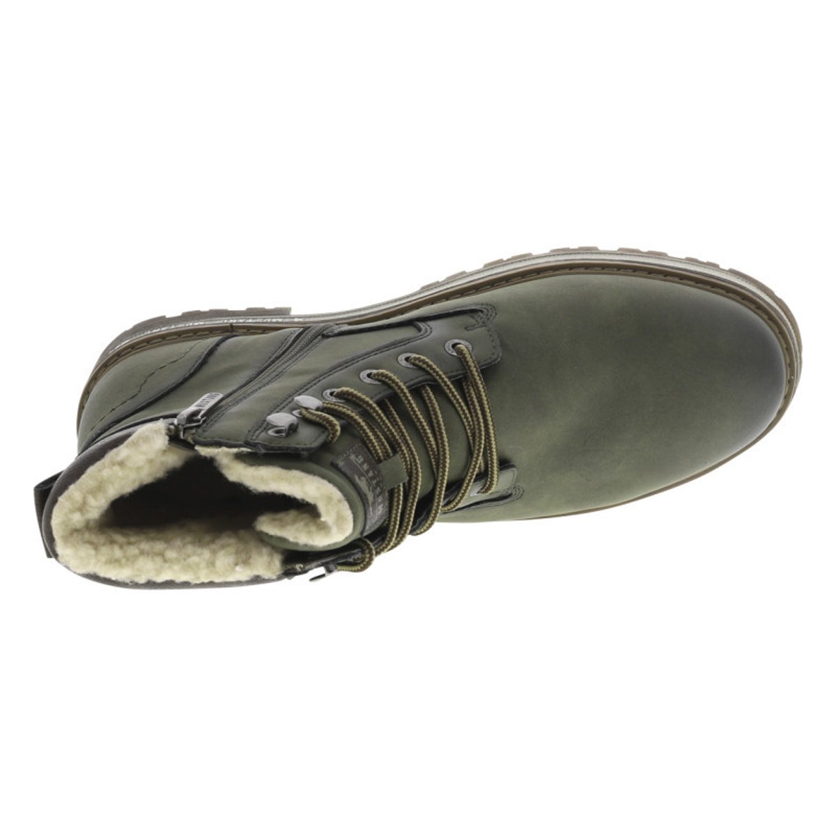 Bottines brunes à talon décroché bas avec une doublure en maille sherpa kaki, MUSTANG