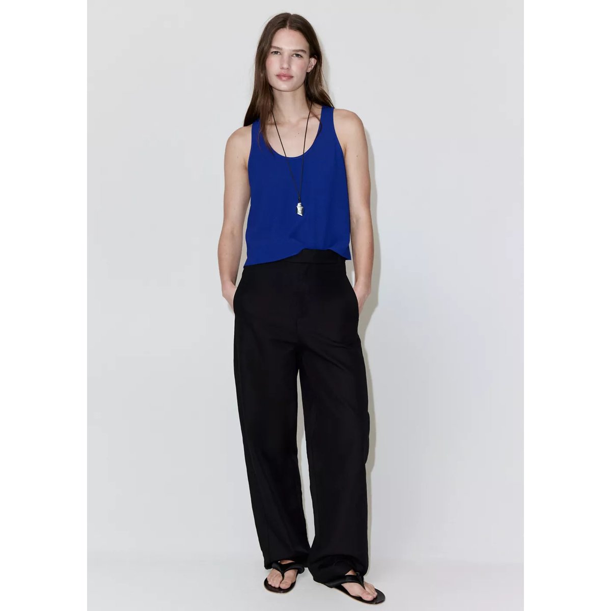 Top crop col rond bleu, MANGO