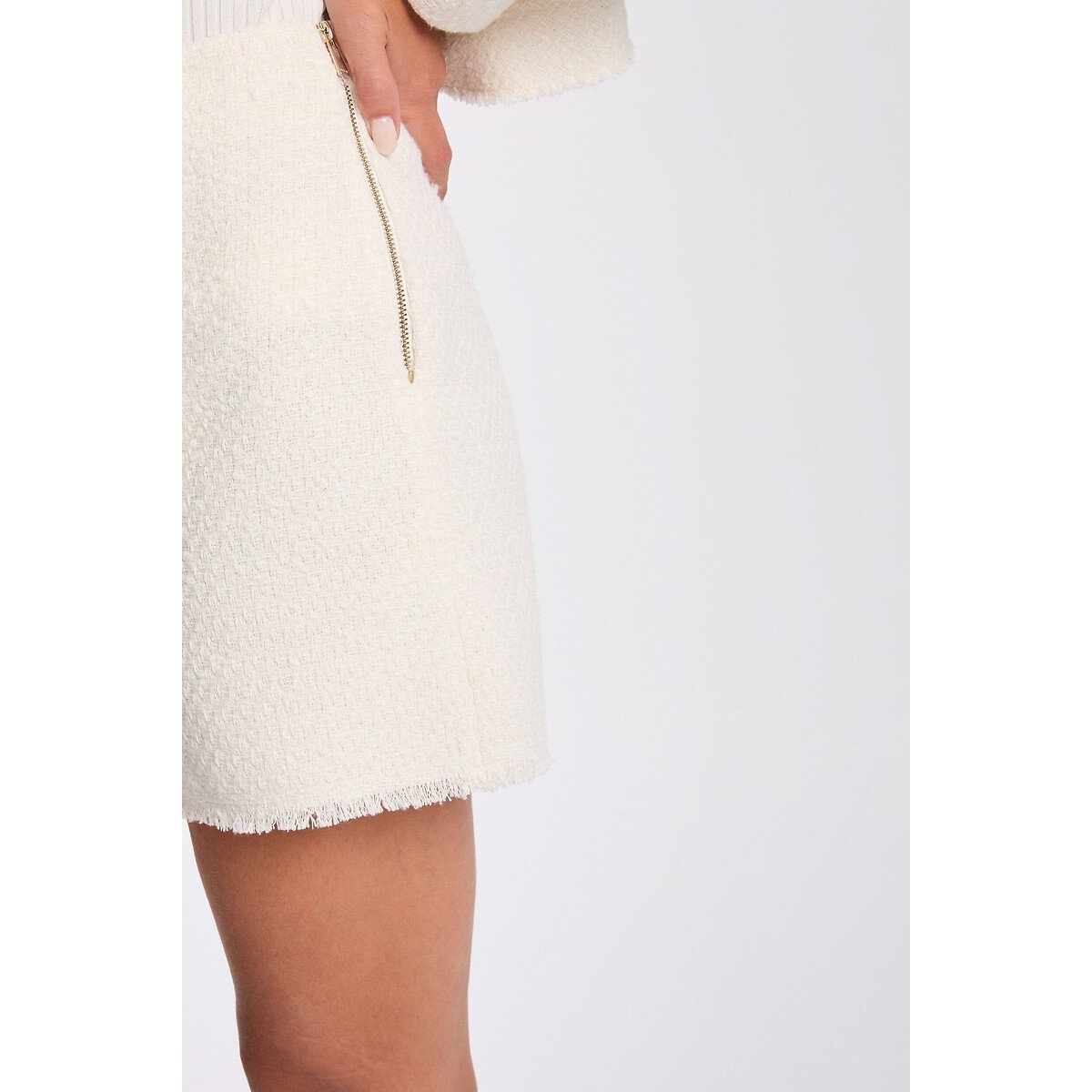 Falda corta de tweed crudo, MORGAN