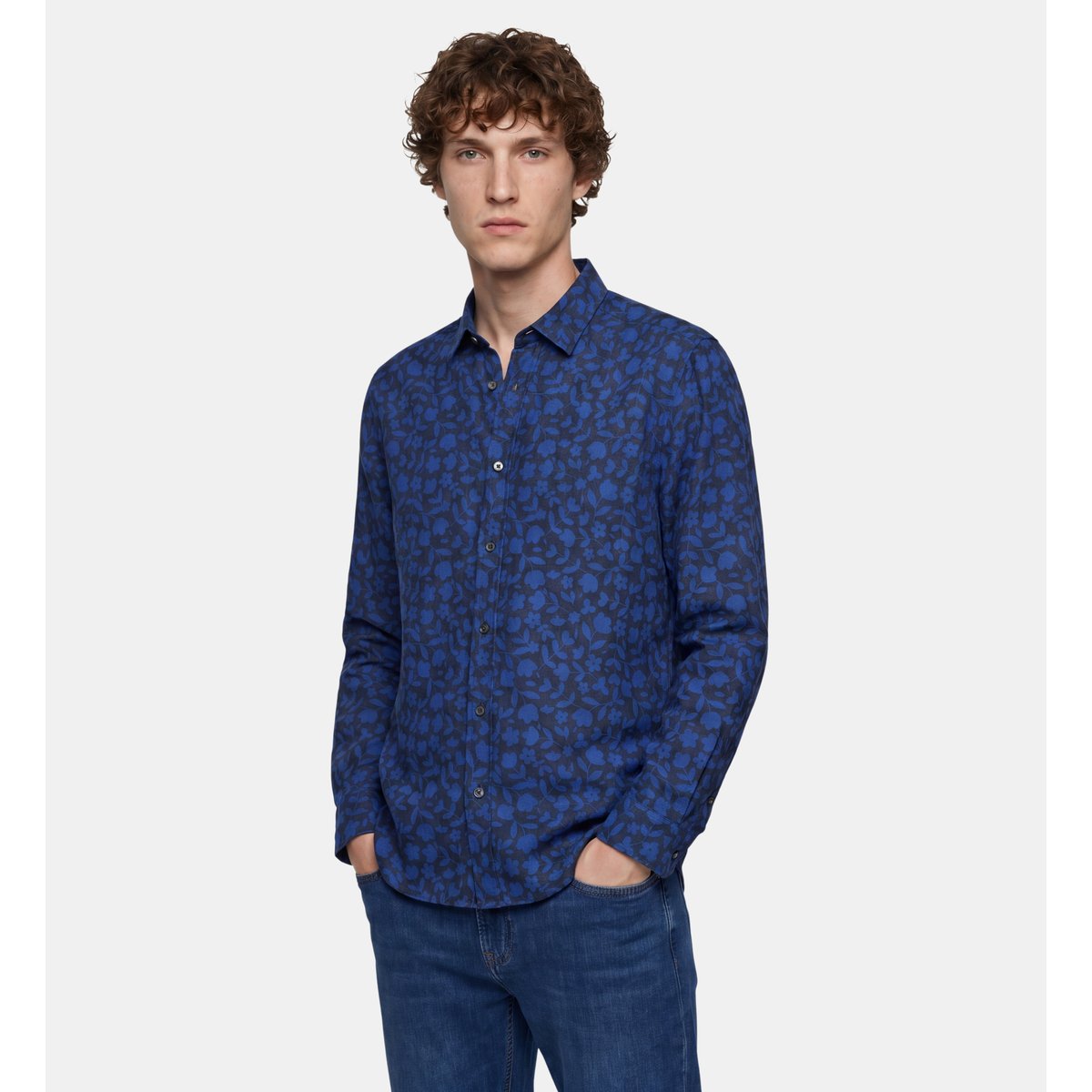 Chemise droite tilinpri fleurs lin bleu, GALERIES LAFAYETTE