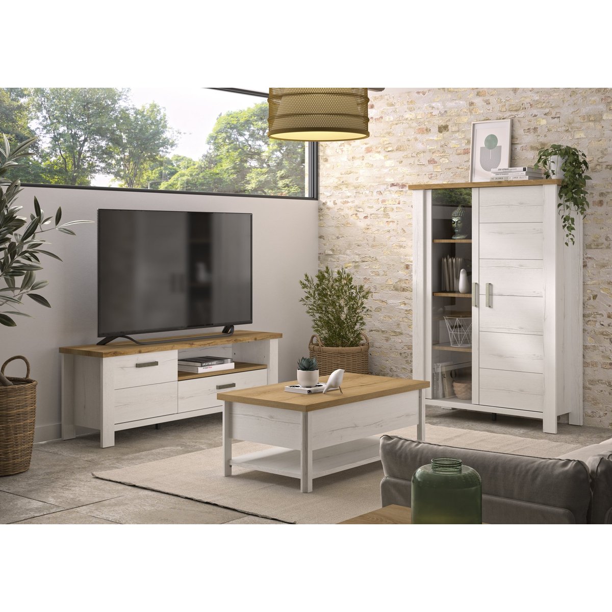 Meuble tv 1 porte 1 tiroir MANOSQUE beige, GAMI