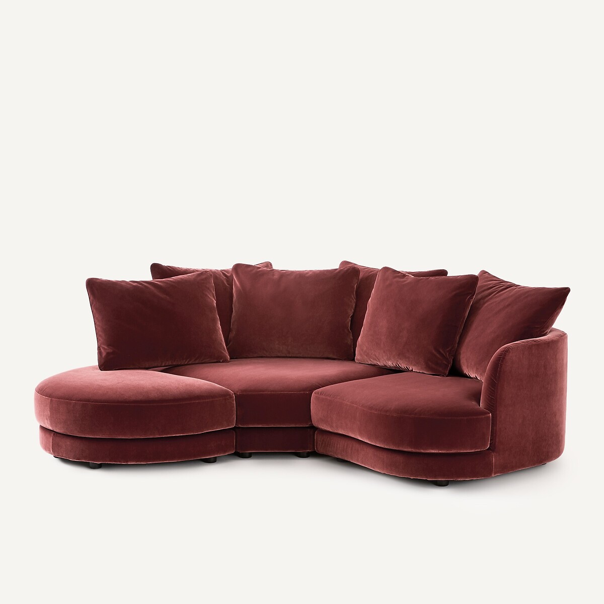 Demi-canapé droit, arrondi, modulable en velours, TIBERIO grenat, AM.PM