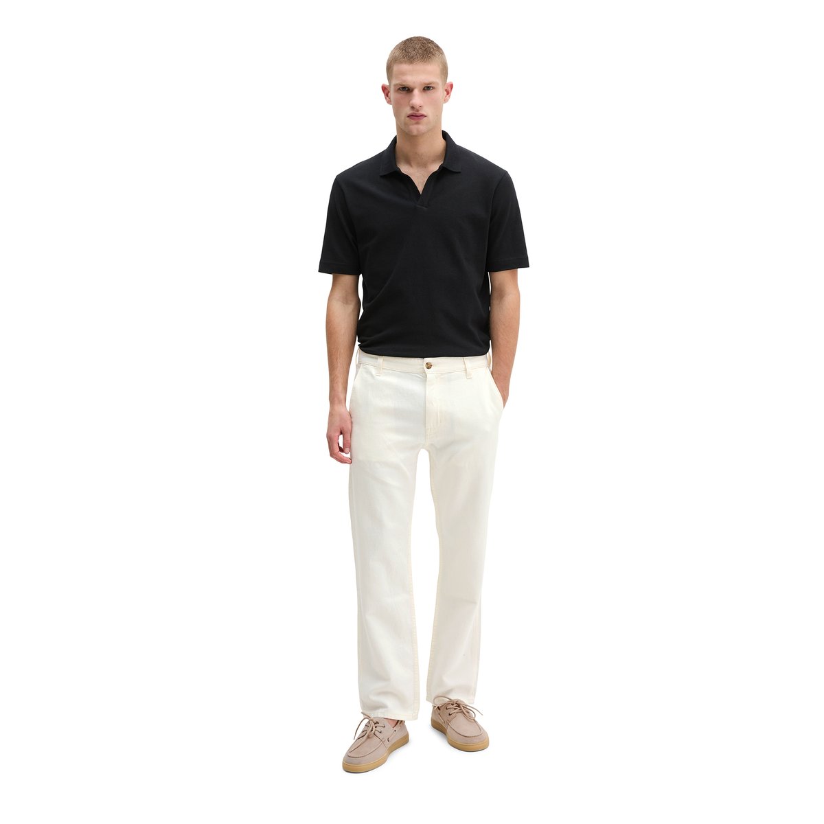 Jeans modèle Kalmo droit en coton bio et en lin blanc, MARC O'POLO
