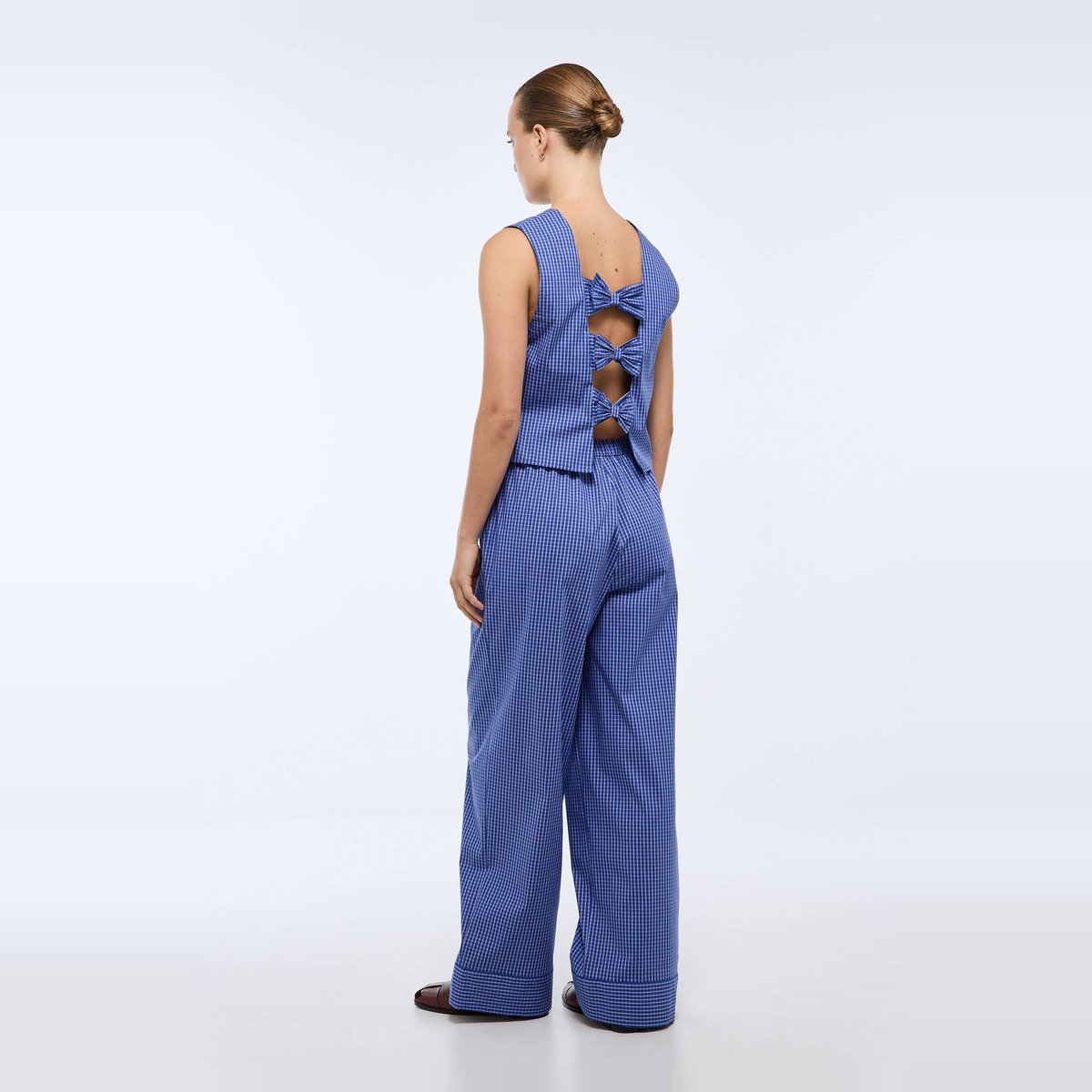 Pantalon large à carreaux en coton super sonic, MONOPRIX