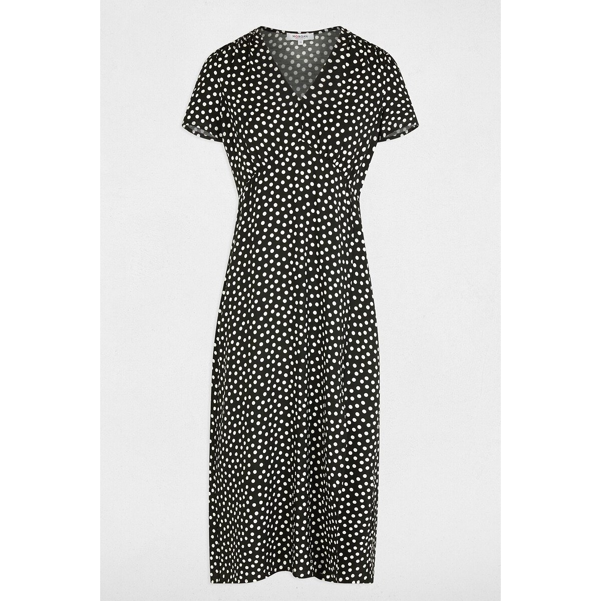 Vestido comprido de mangas curtas com decote em V preto , MORGAN