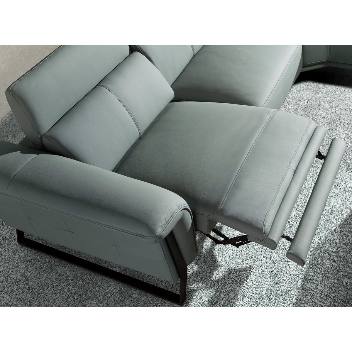 Canapé d'angle relax droite en cuir vert turquoise | noir, ANGEL CERDA