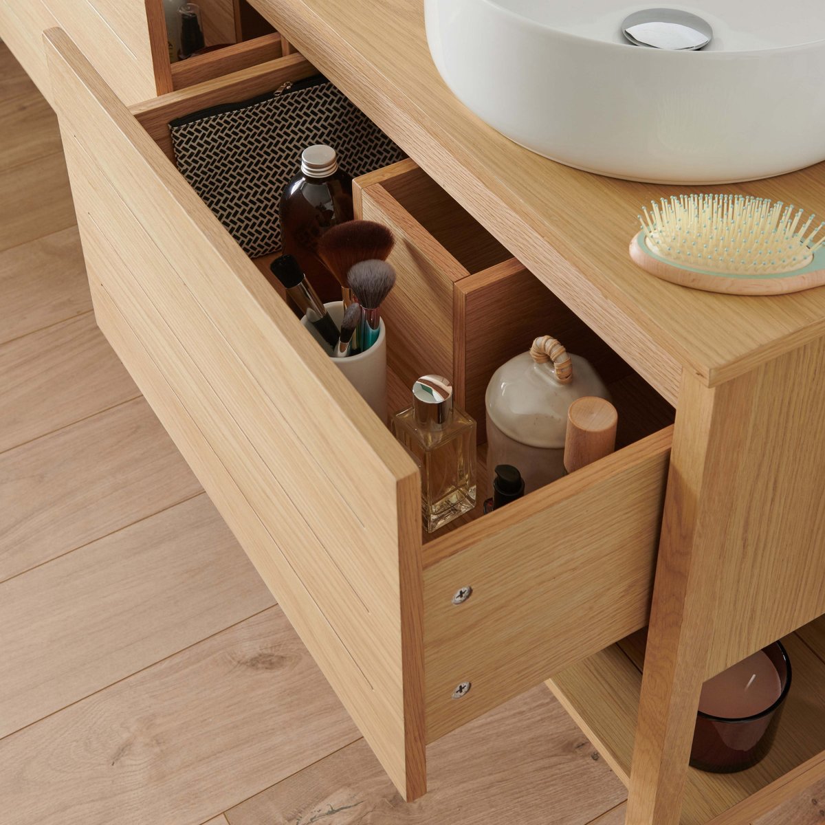 Meuble double +vasque +miroir +colonne ATOLL bois clair, MOB IN