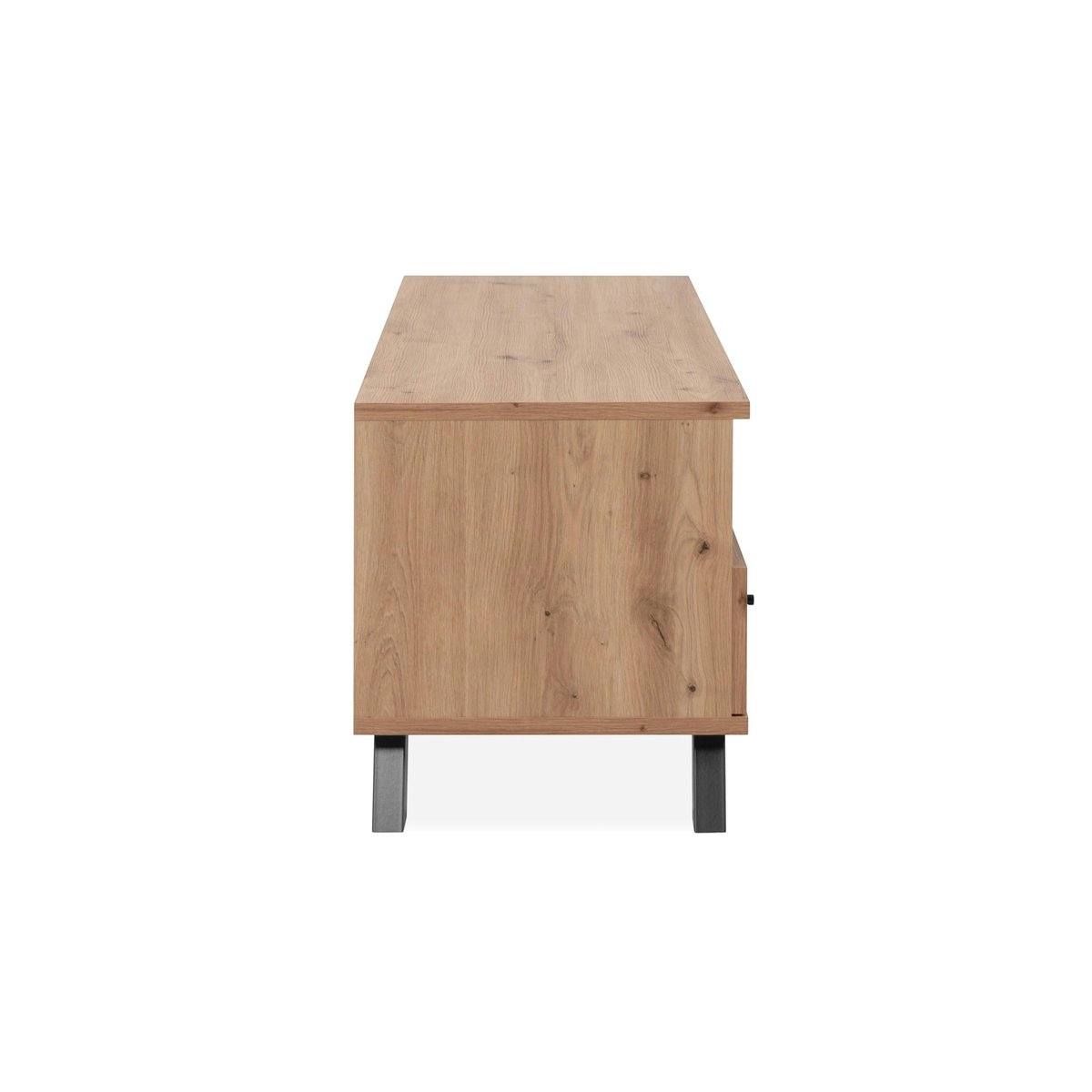 Meuble TV avec rangement 1 porte noire rainurée ALVA bois naturel, PIER IMPORT