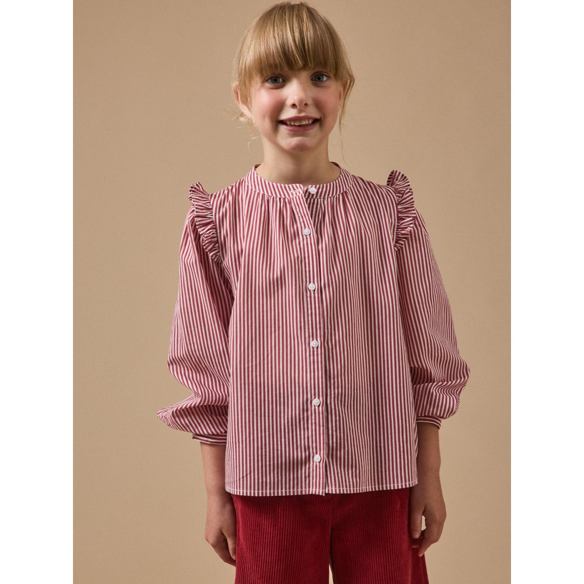 Chemise rayée volantée rayure cerise, CYRILLUS