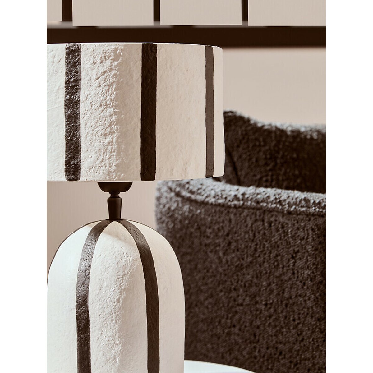 34cm Conway Striped Papier Mache Style Table Lamp white, ÉDITÉ