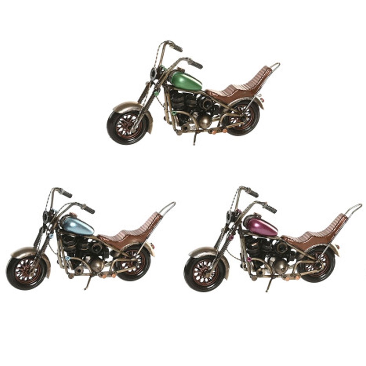 Set de 3 motos cruisers déco en métal 23x8x11cm gris, WADIGA