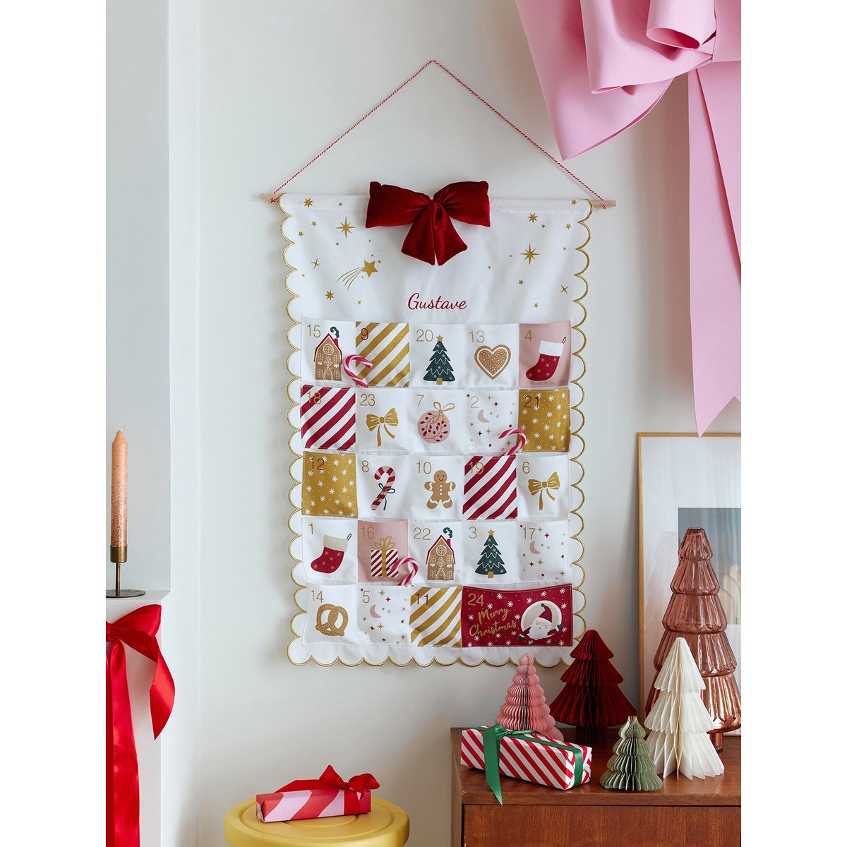 Calendrier de l'avent en tissu FESTON beige doré, VERTBAUDET