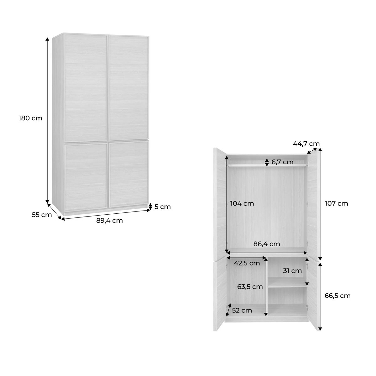 Module dressing décor bois 4 portes 1 penderie KUBA naturel, SWEEEK