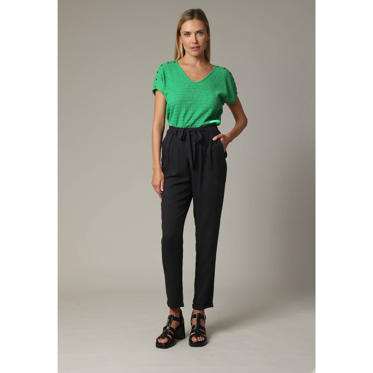 Pantalon fluide uni ELIDA black, DEELUXE