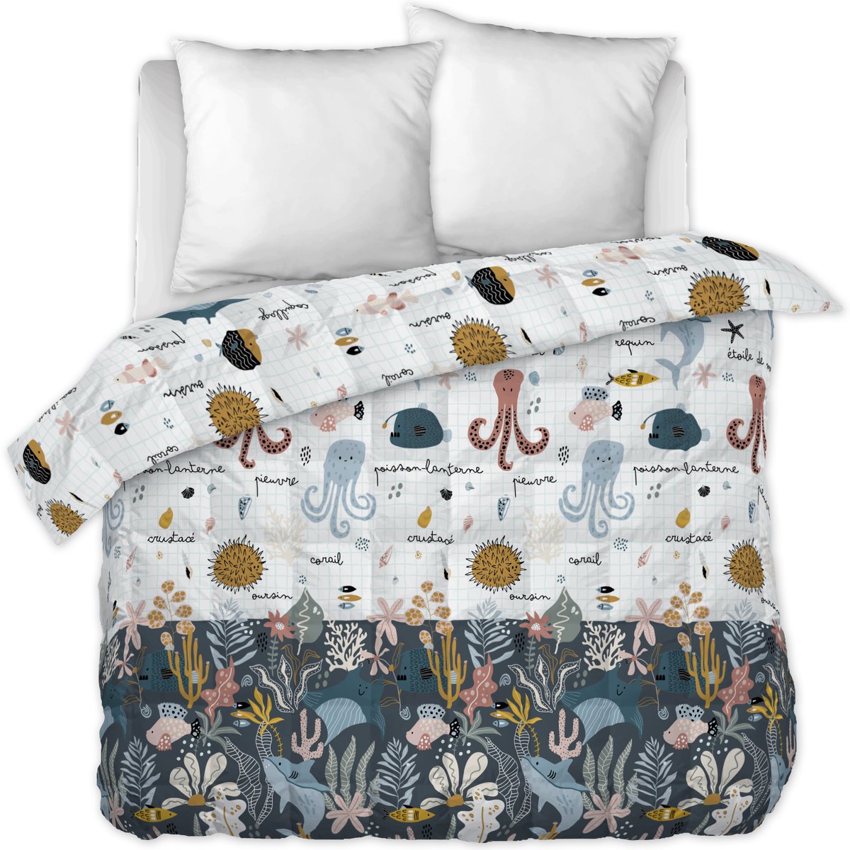 Couette coton imprimee Octopia le poulpe bleu, EDEN