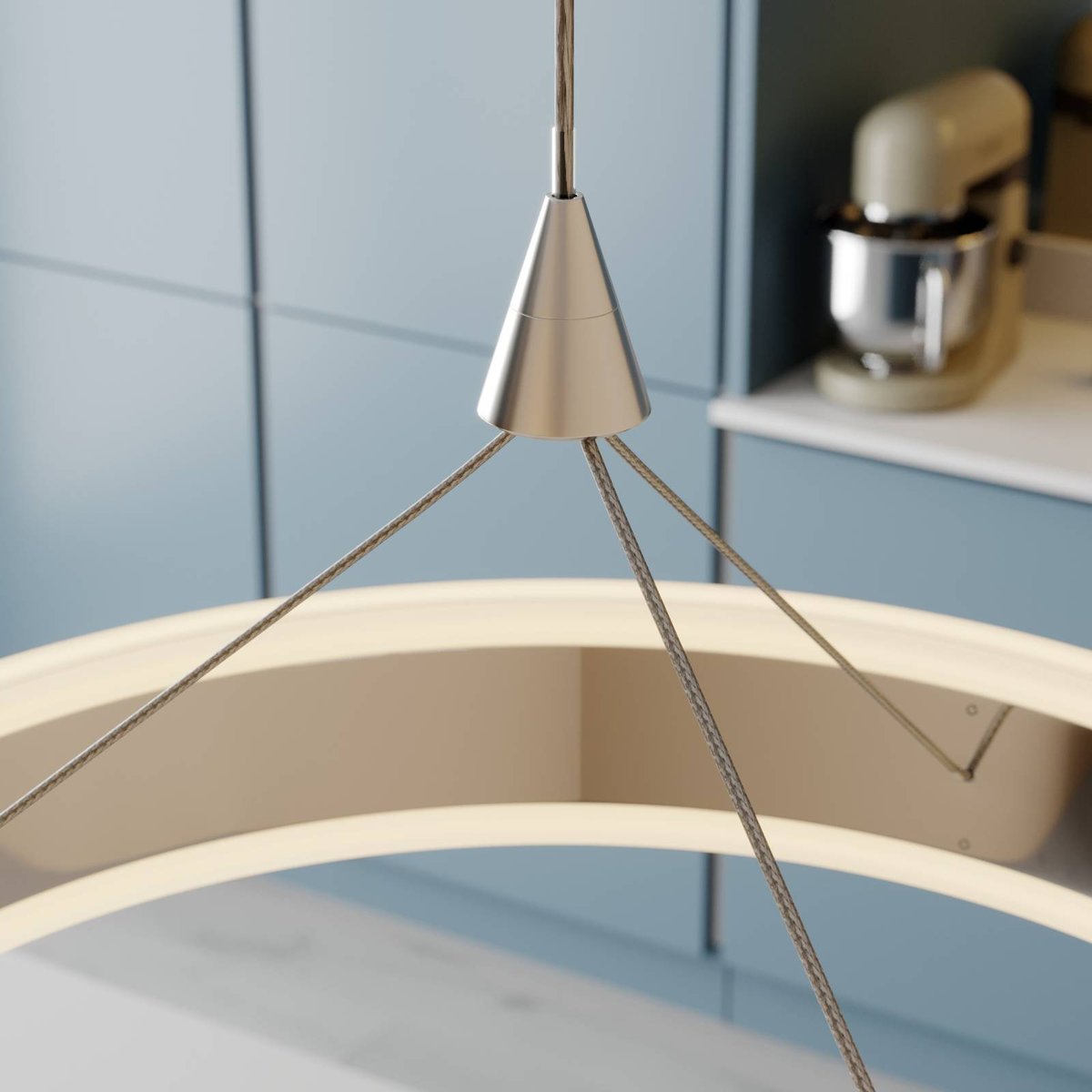 Suspension en métal moderneLED, Lyani chrome, blanc satiné, LUCANDE