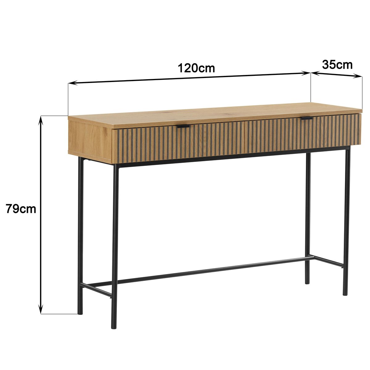 Console 2 tiroirs décor effet bois rainuré noir/naturel OLETTA bois naturel, PIER IMPORT