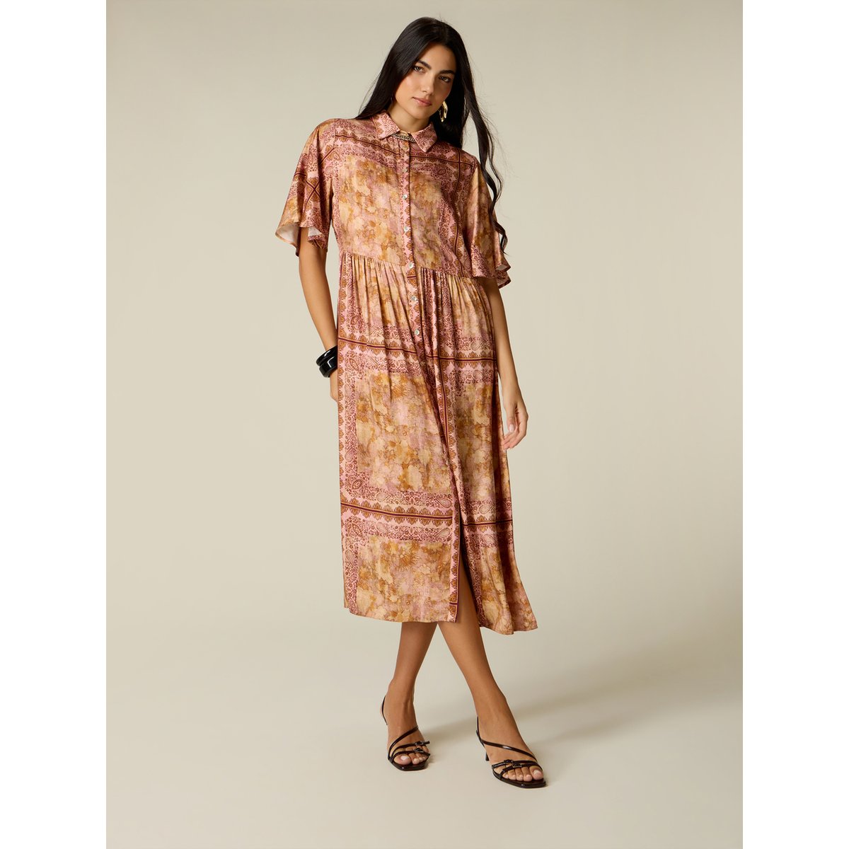 Robe chemisier fantaisie orange soleil, OLTRE