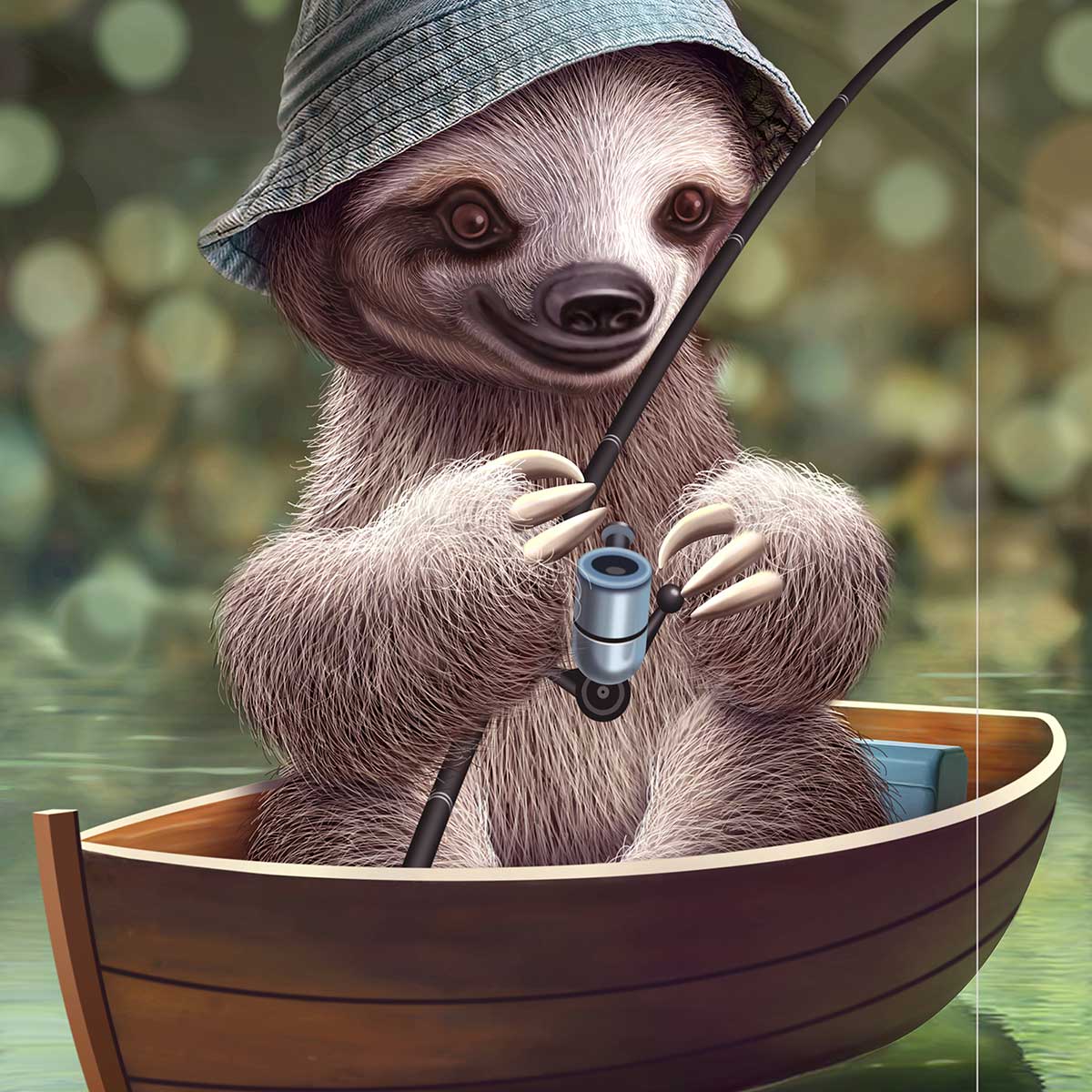 Affiche enfant paresseux à la pêche affiche seule, HEXOA