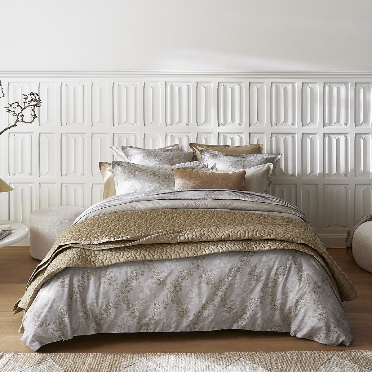 Housse de couette imprimée en satin de coton, ROCAILLE gris brume, ALEXANDRE TURPAULT
