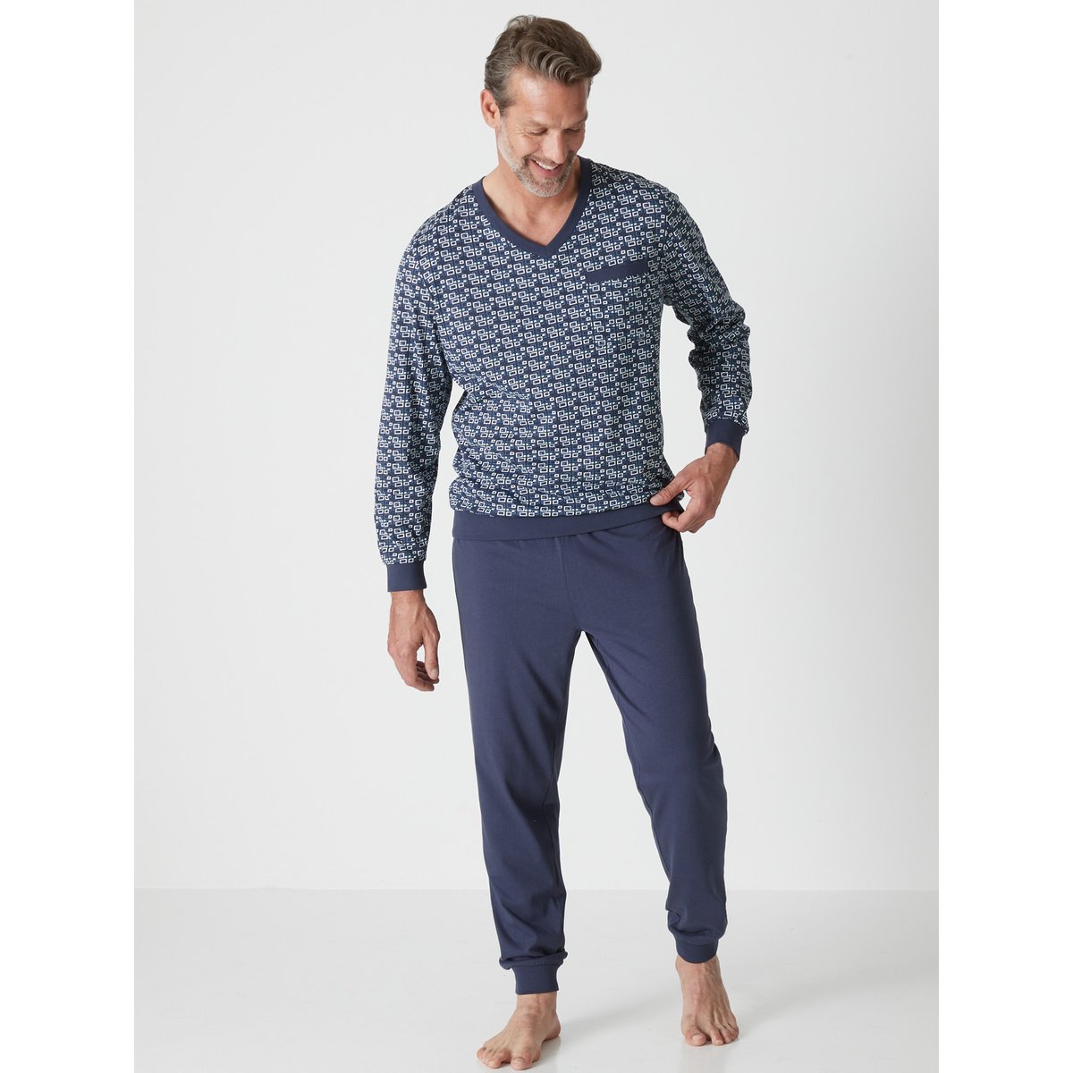 Pyjama forme jogging en jersey imprimé bleu, DAXON