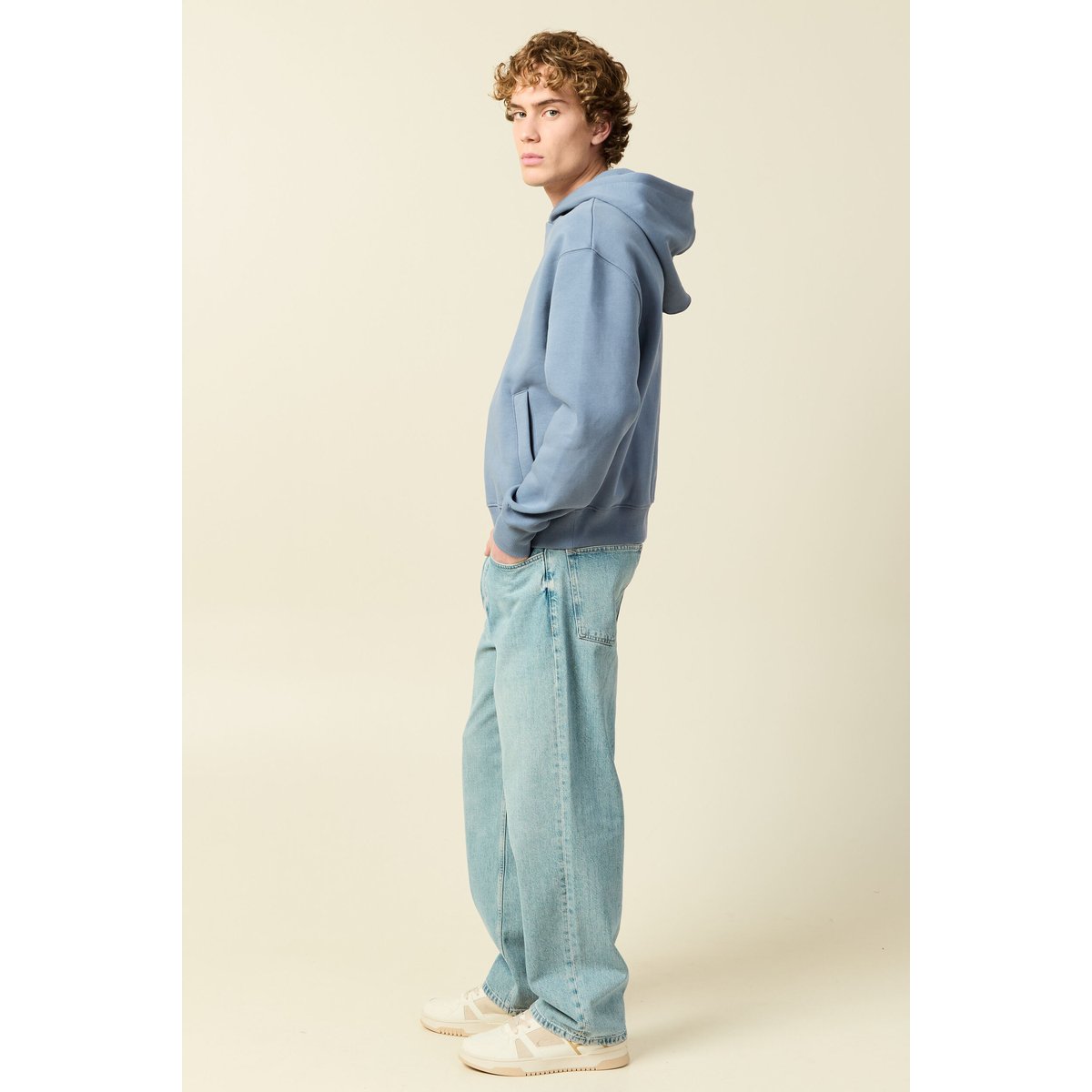 Sweat à capuche manches longues bleu gris, BONOBO