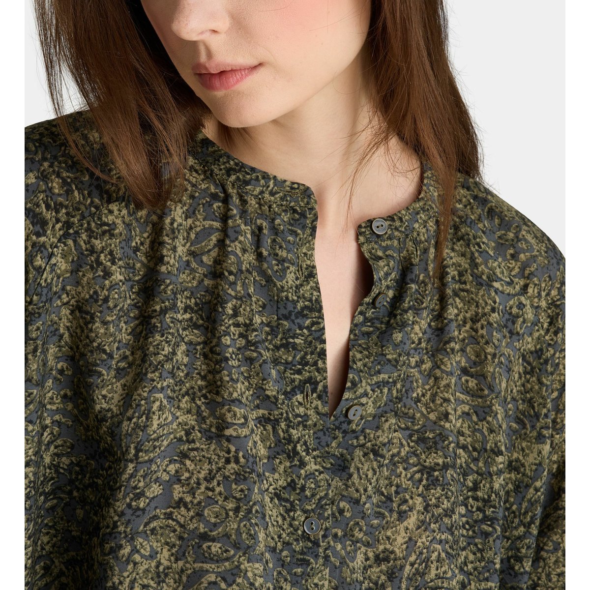 Top ample à manches longues en viscose kaki, GALERIES LAFAYETTE