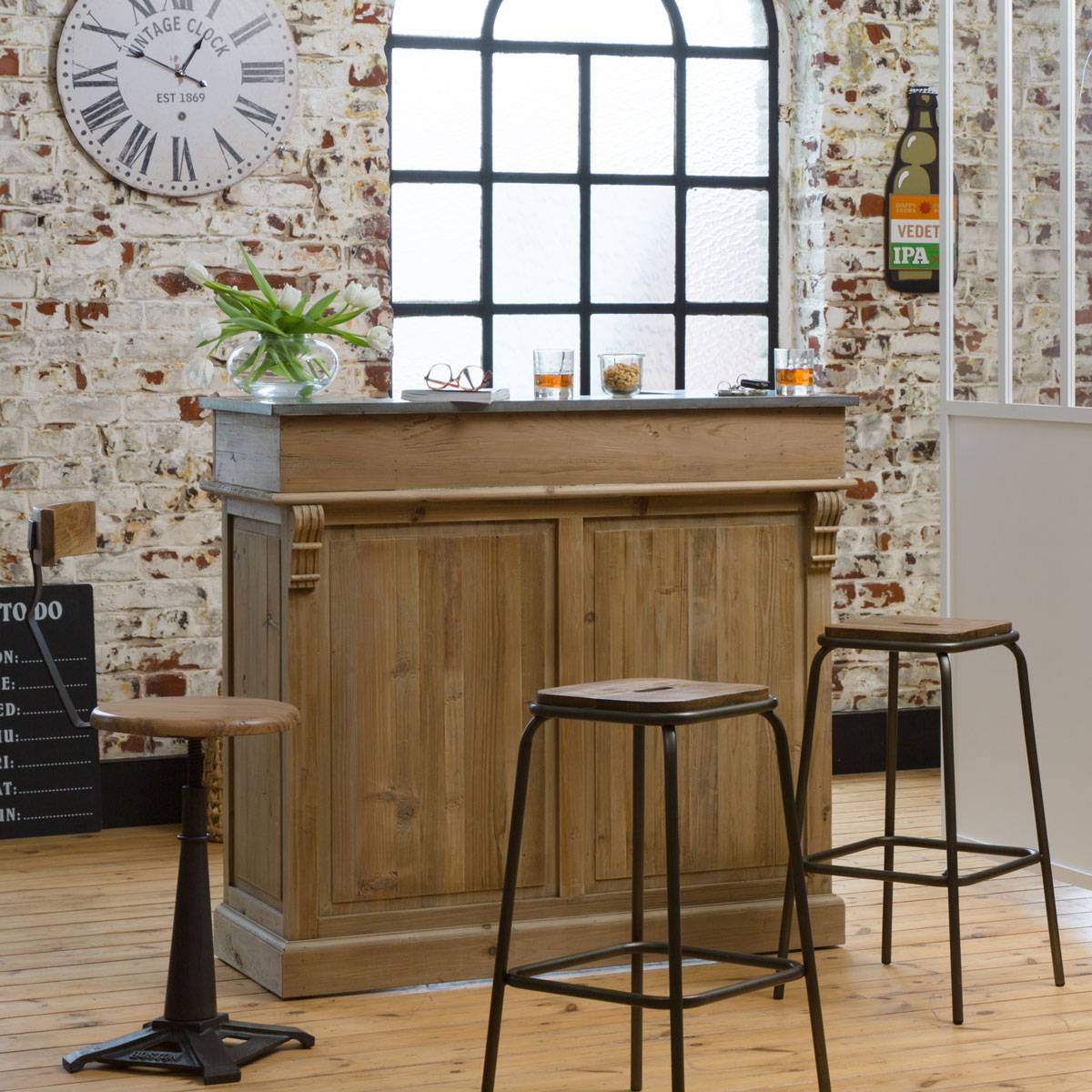 Meuble bar en bois recyclé 120cm  GARANCE bois clair, MADE IN MEUBLES 