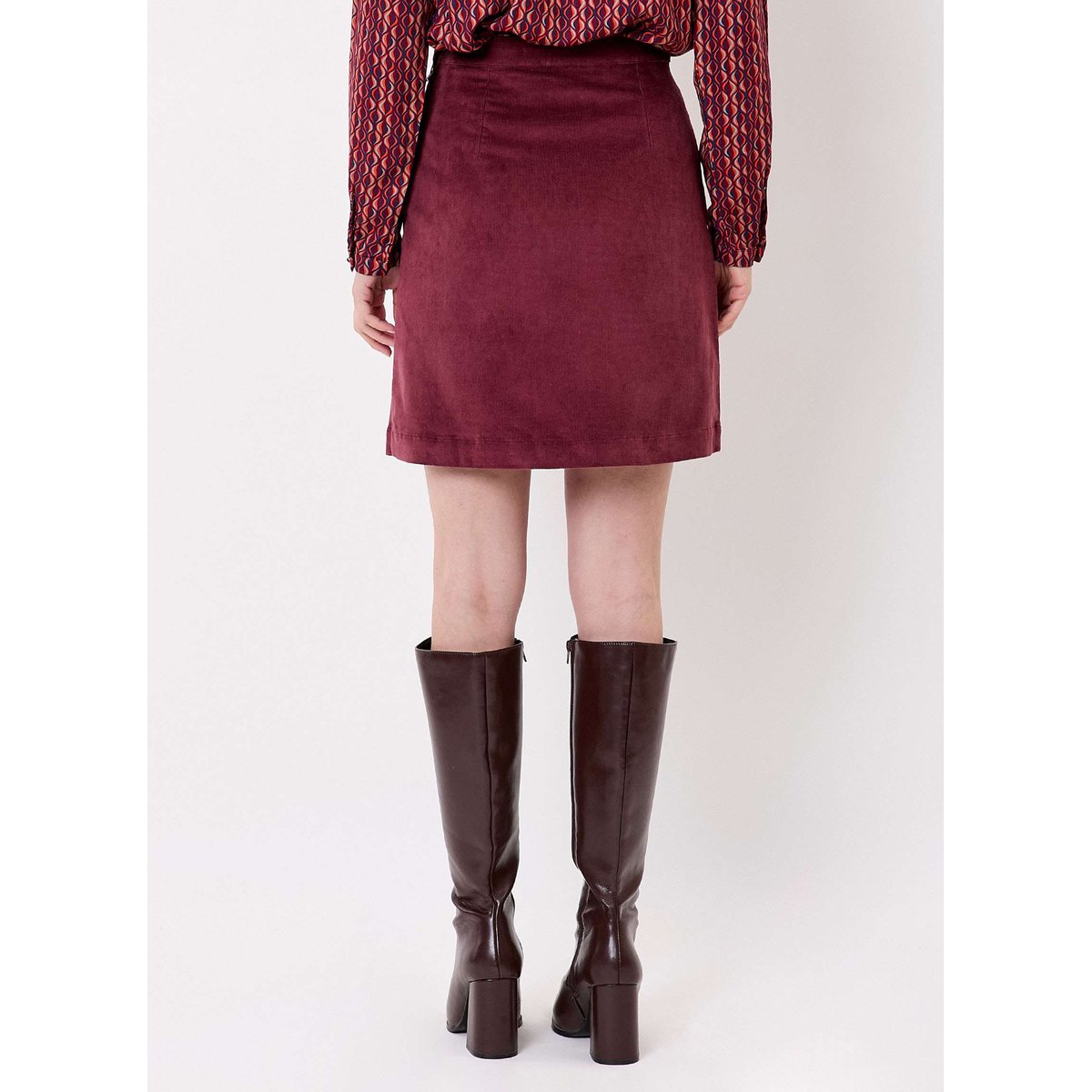 Jupe courte évasée velours bio LINETTE marron chocolat, PRINCESSE NOMADE