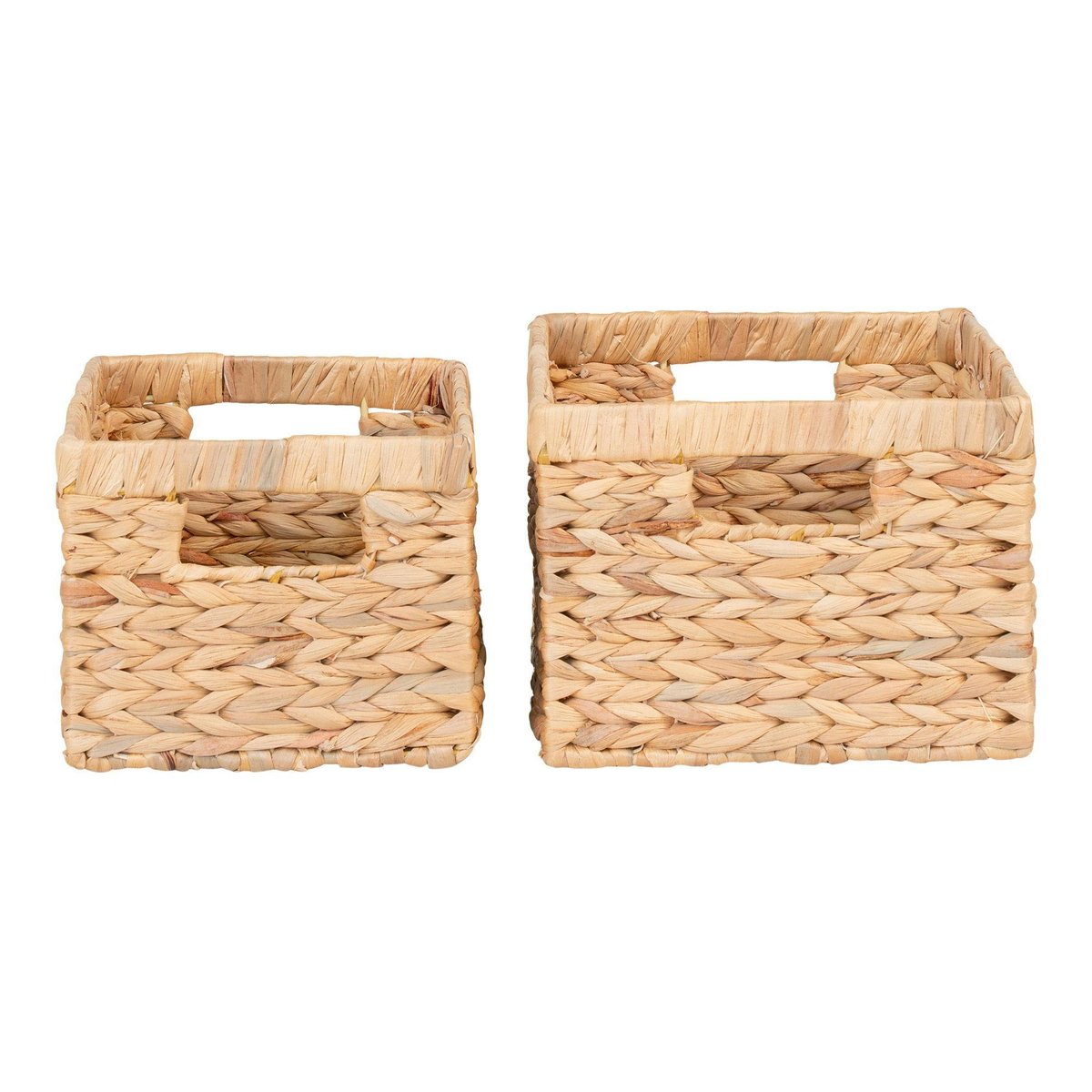 Panier de rangement déco en jacinthe d'eau avec poignées (lot de 2) beige, PIER IMPORT