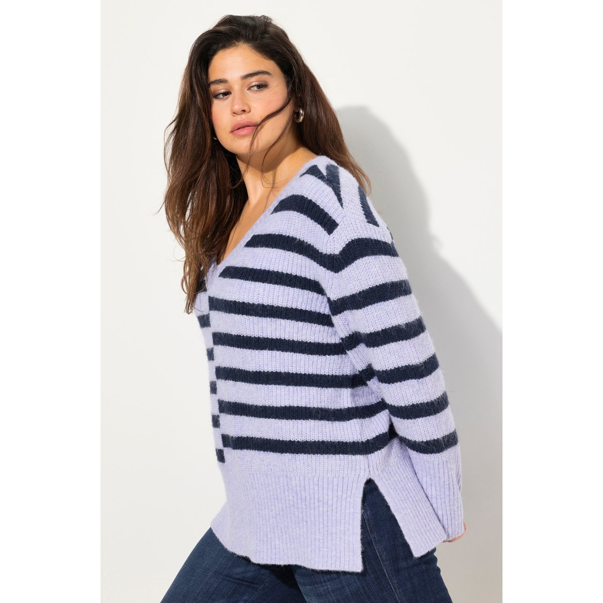 Pull oversize rayé gris bleu, ULLA POPKEN