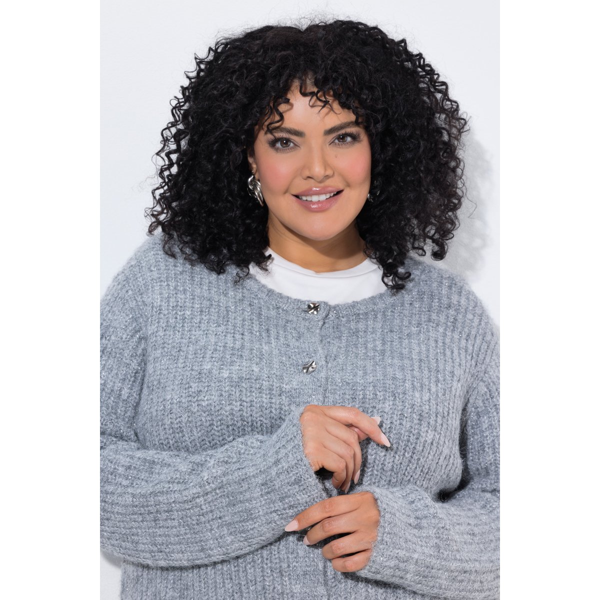Cardigan à micro-paillettes mélange d’argent, ULLA POPKEN