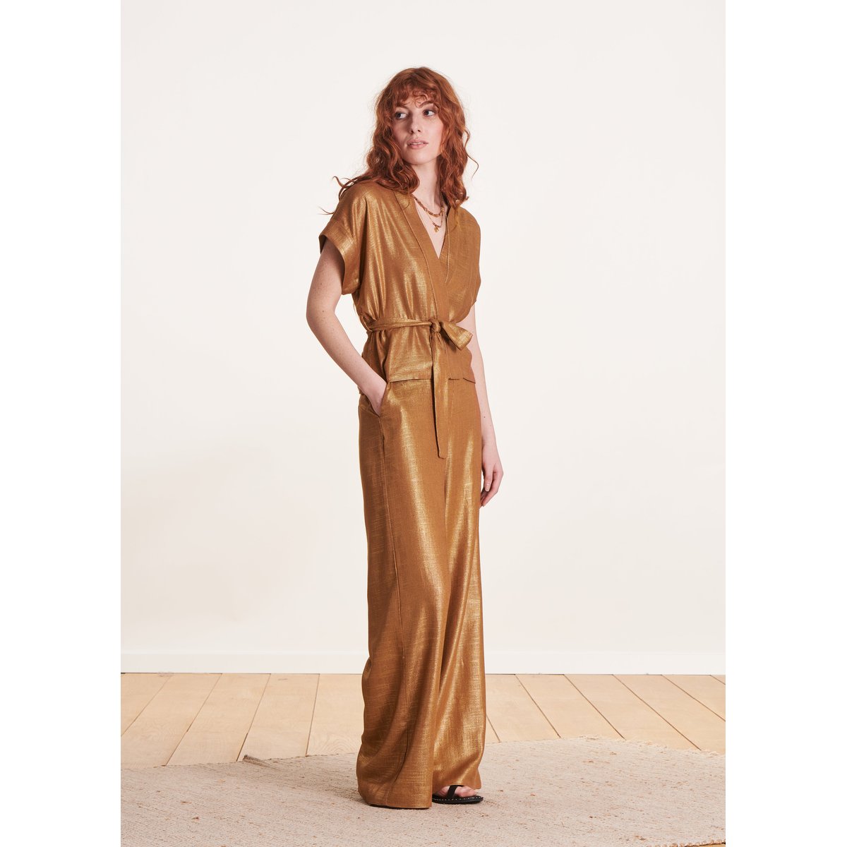 Veste kimono irisée en lin foiled bronze, LA FEE MARABOUTEE