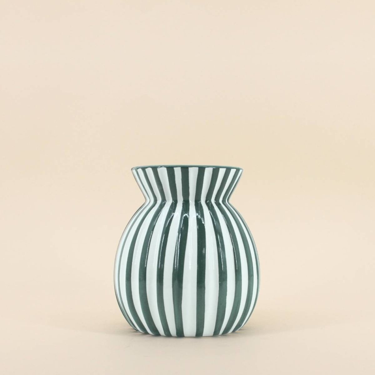 Vase céramique à rayures, H19cm vert, ORNAMI