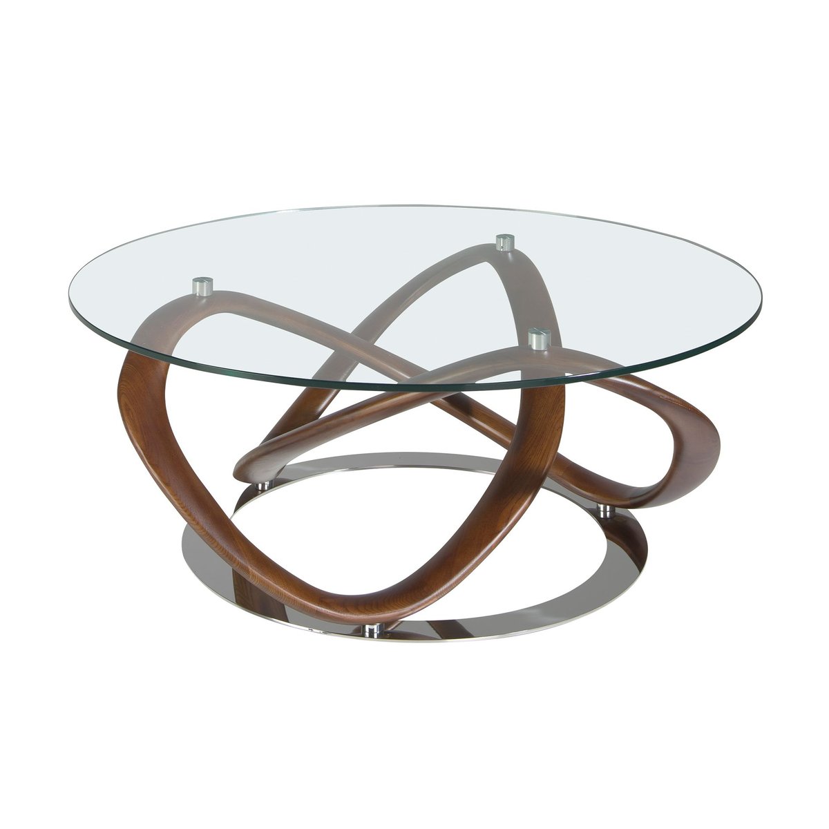 Table basse ronde en verre trempé, noyer et acier chromé noyer | verre | acier, ANGEL CERDA