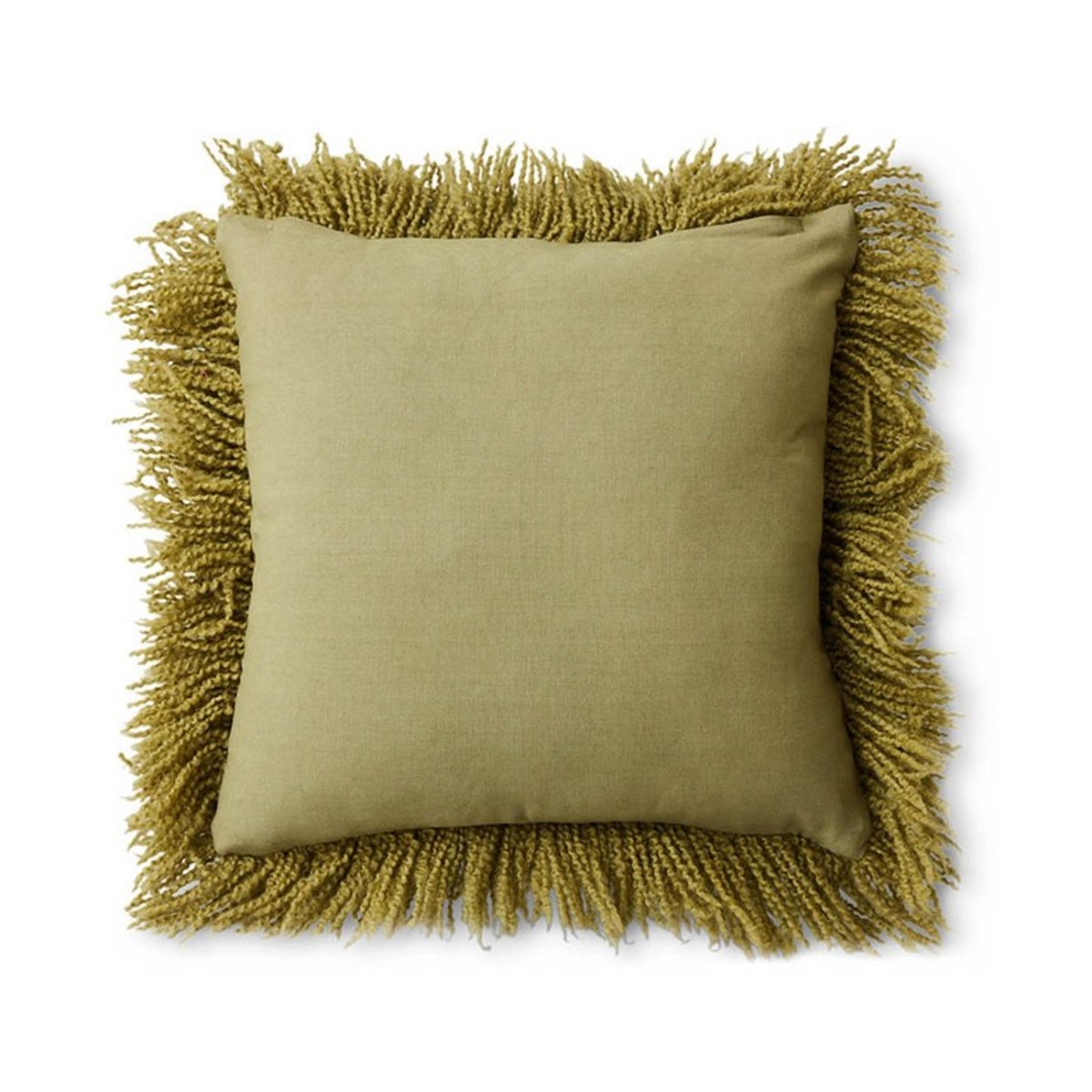 Grand coussin laine poile long HK living Fluffy vert olive, HKLIVING
