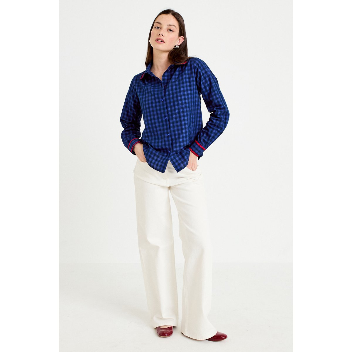 Chemise droite vichy col claudine bleu electrique, CACHE CACHE