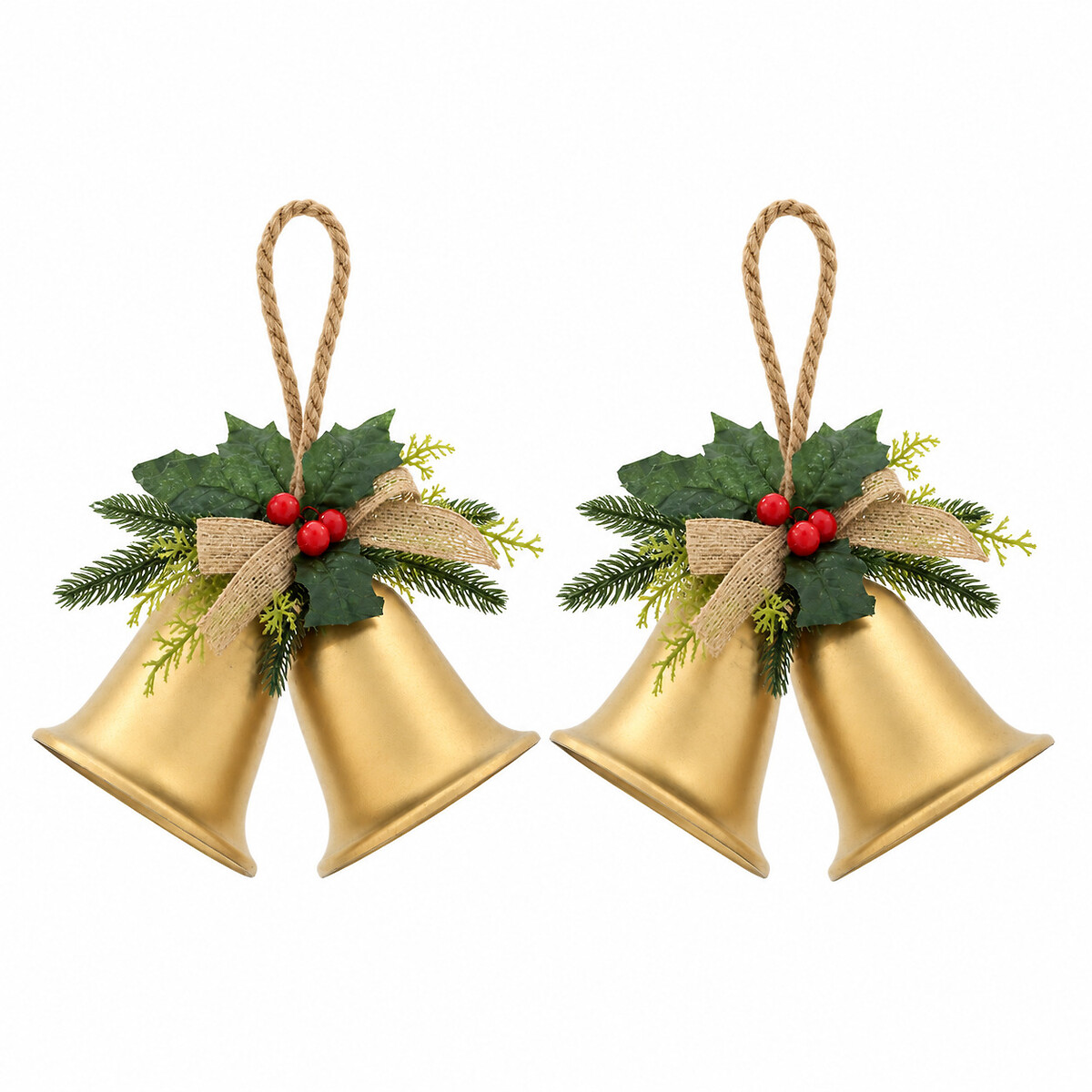 Set of 2 30cm Heritage Noel Twin Metal Bells gold-coloured, SO'HOME
