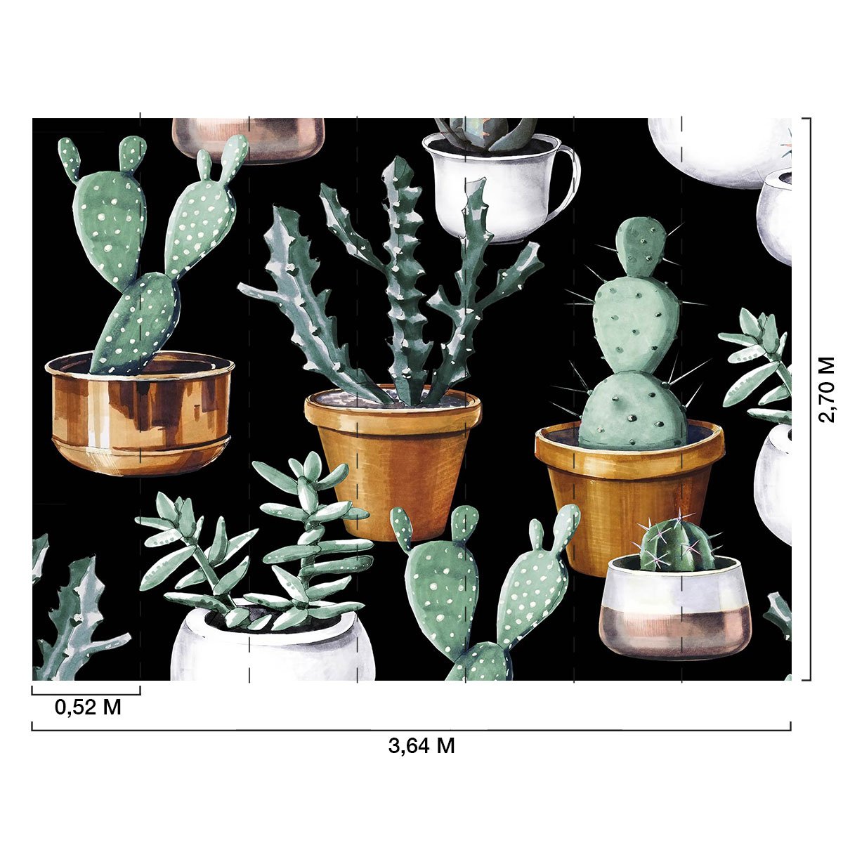 Papier peint panoramique cactus et pots de cuivre intissé, HEXOA