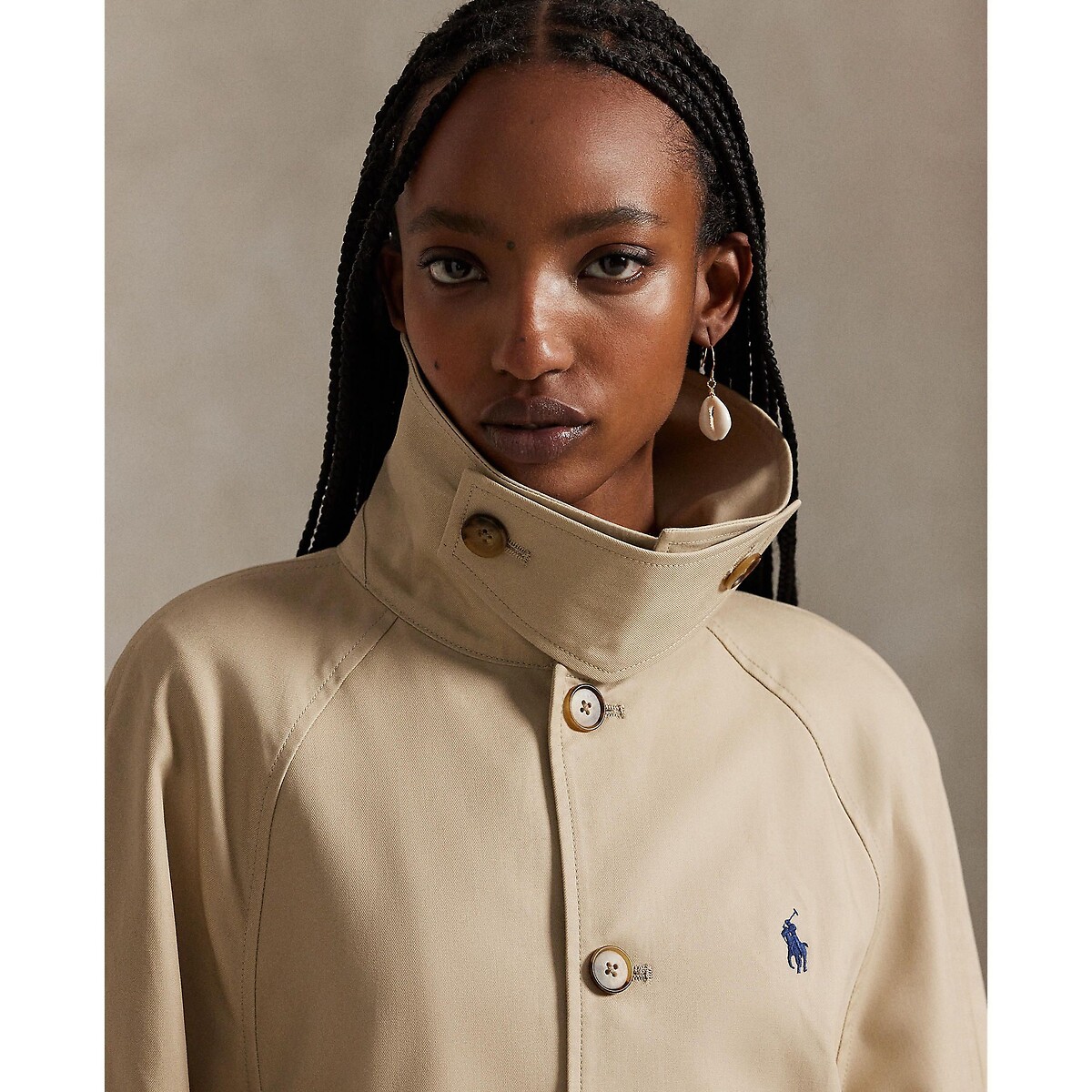 Cotton A-Line Jacket with Button Fastening beige, POLO RALPH LAUREN