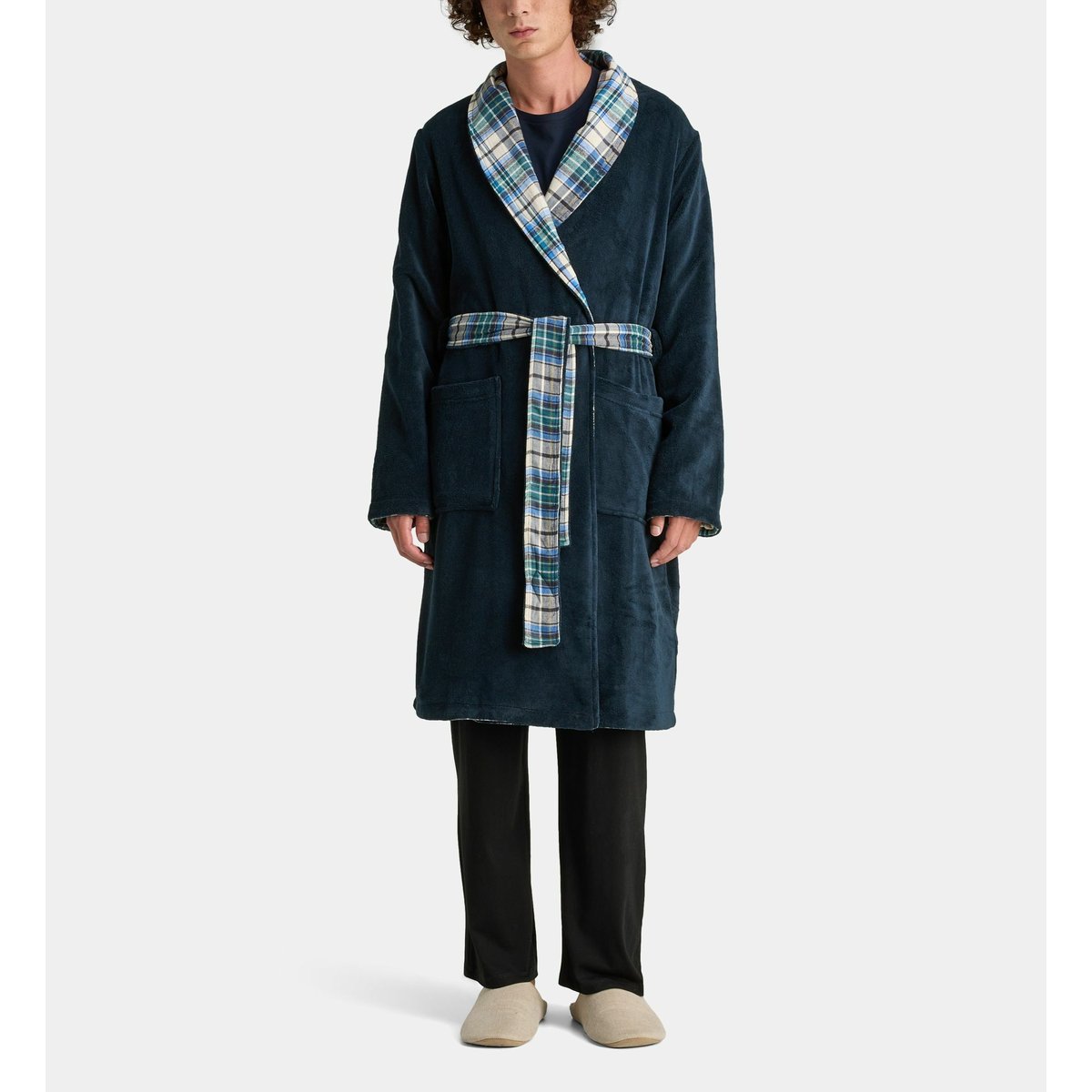Robe de chambre réversible zalomon en coton bio bleu marine, GALERIES LAFAYETTE
