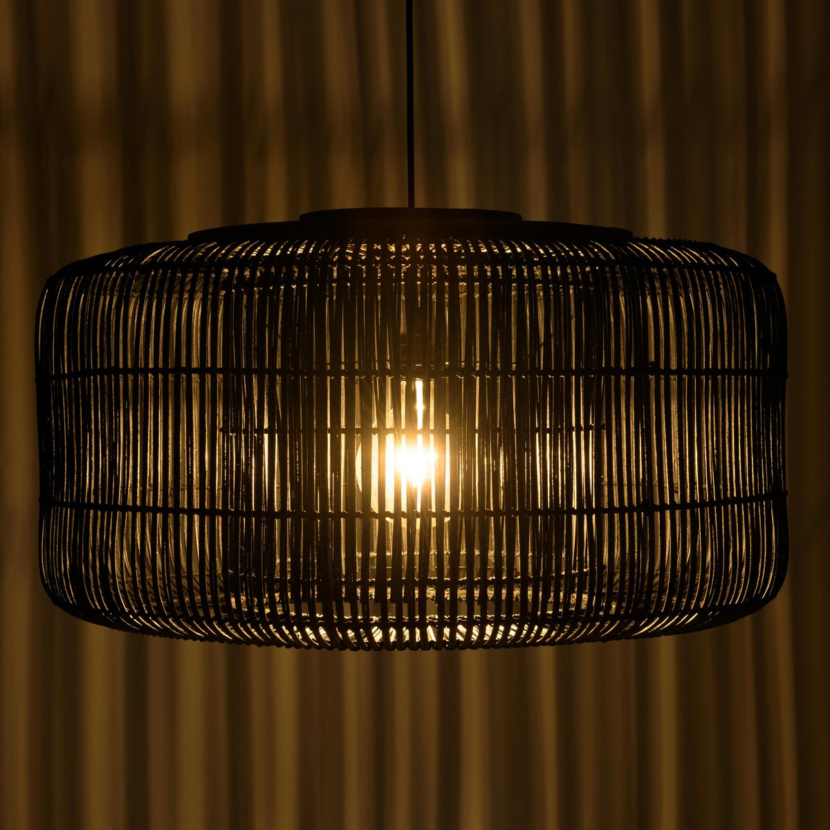 Suspension en rotin ronde 76cm FOLELLI noir, PIER IMPORT
