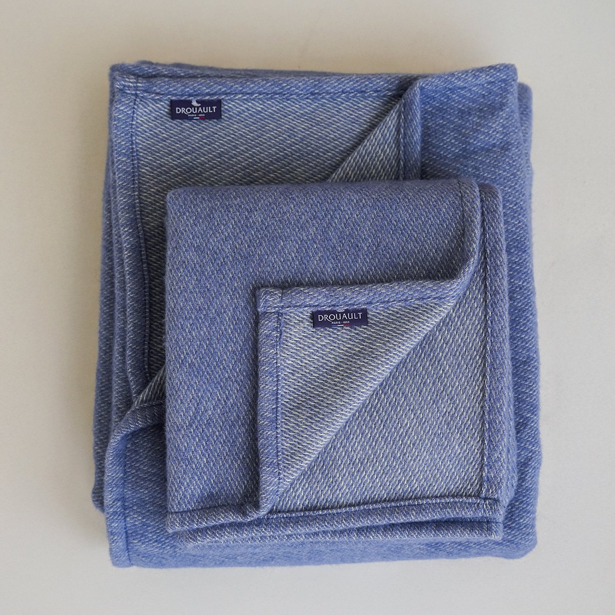 Plaid coton et mérinos - Bleu bleu, DROUAULT