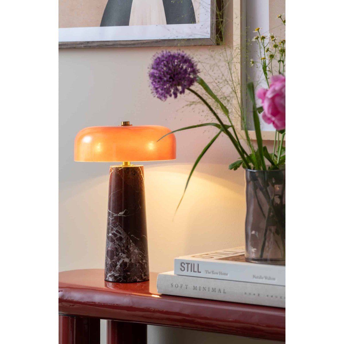 Lampe De Table Marbre LAZIO CONE rouge bordeaux, LEITMOTIV