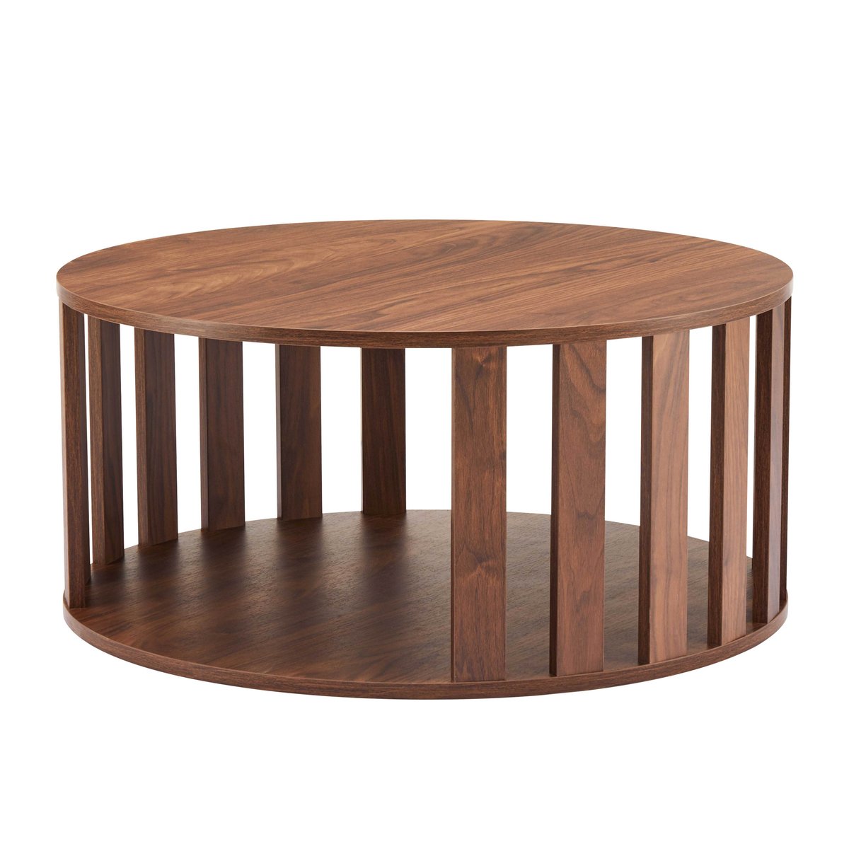 Lot de 2 tables basses gigognes effet bois rondes 50 et 75 cm, AMBROISE bois foncé, OVIALA