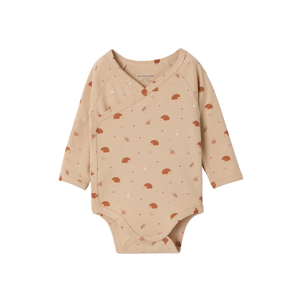 Lot de 5 bodies naissance manches longues beige chiné, VERTBAUDET